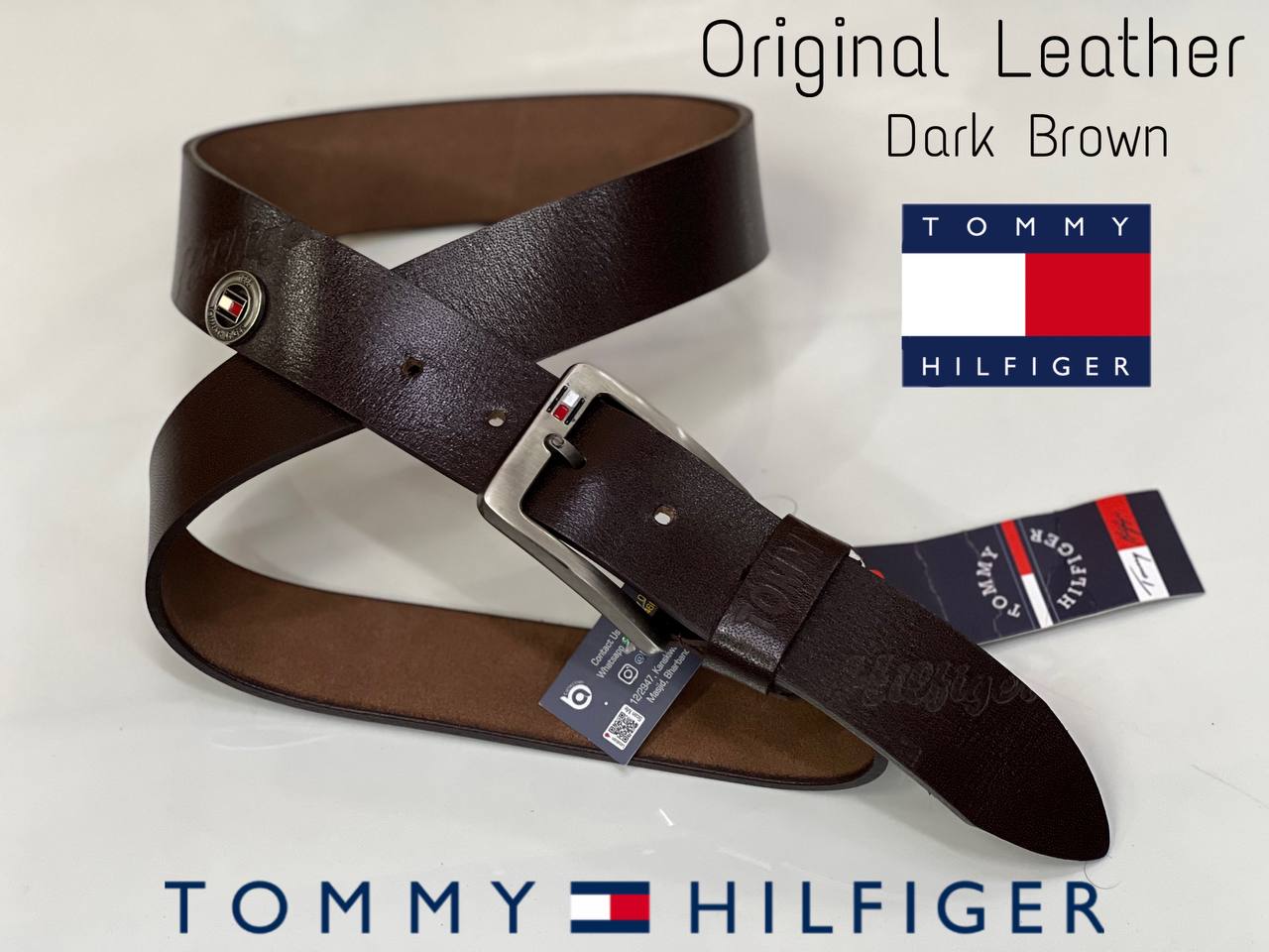 Atommy Hilfigera Original Leather Belt Dark Brown