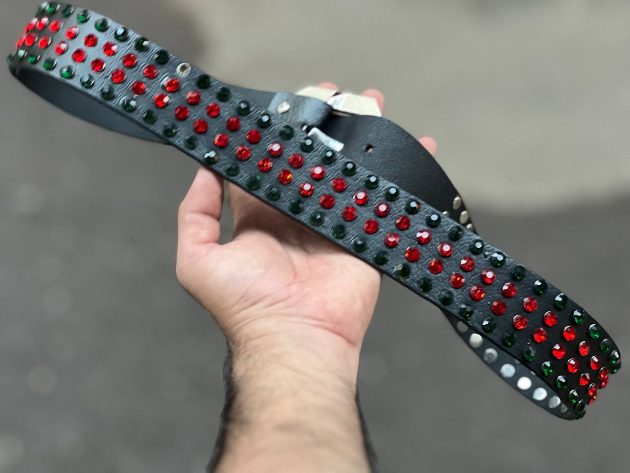 Abeing Humana Original Leather Quality Diamond Belt Red Green