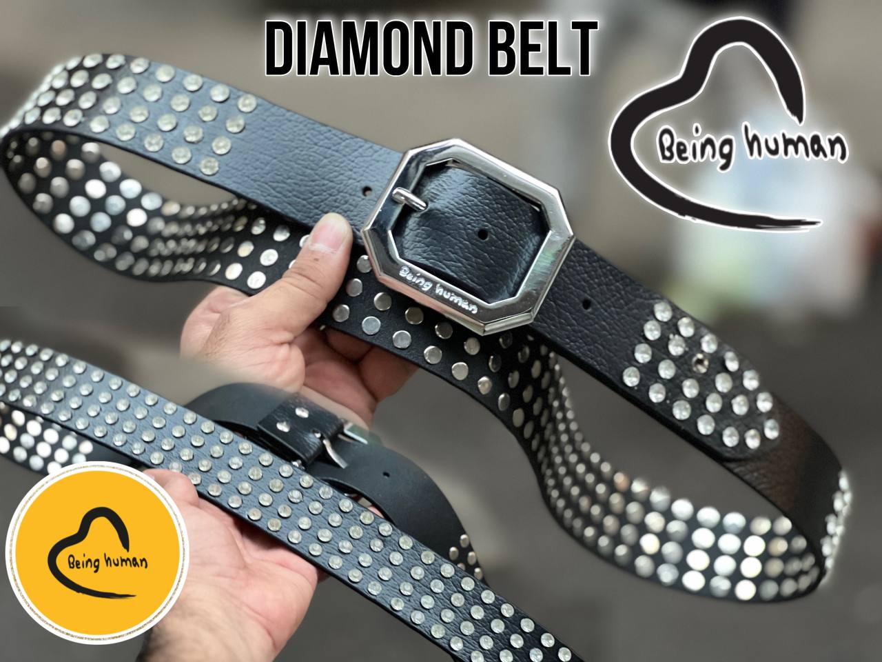 Abeing Humana Original Leather Quality Diamond Belt Silver