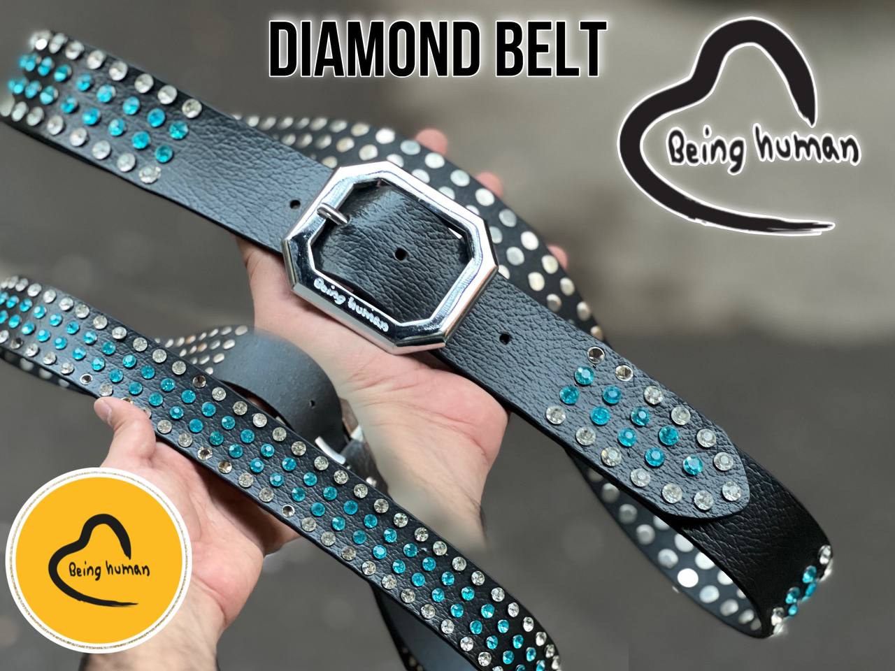 Abeing Humana Original Leather Quality Diamond Belt Silver Blue