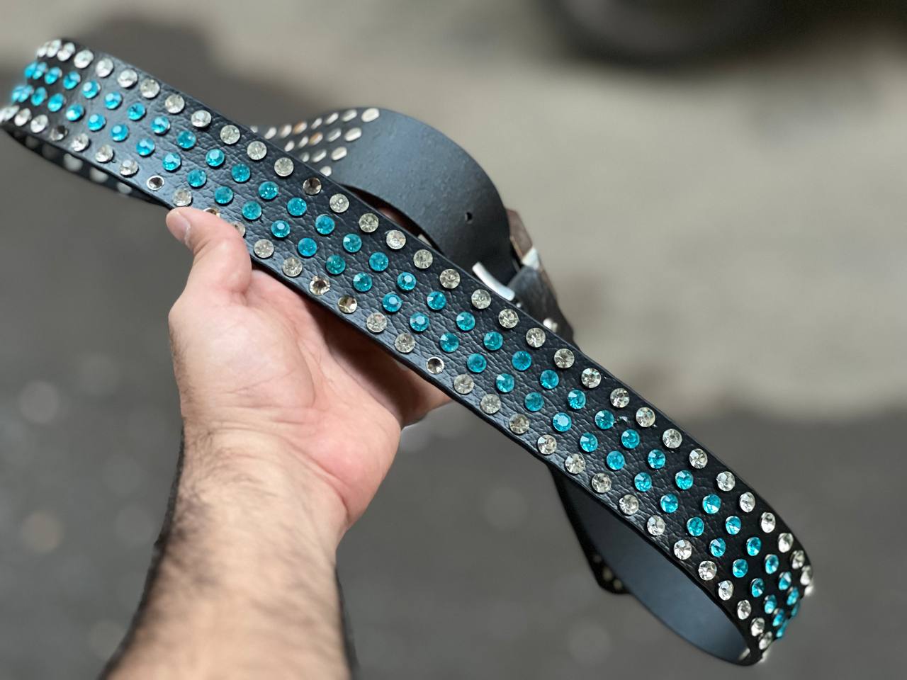 Abeing Humana Original Leather Quality Diamond Belt Silver Blue