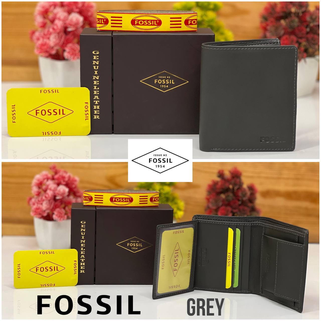 Afossila Genuine Leather Wallet Color Dark Grey Half Long Wallet