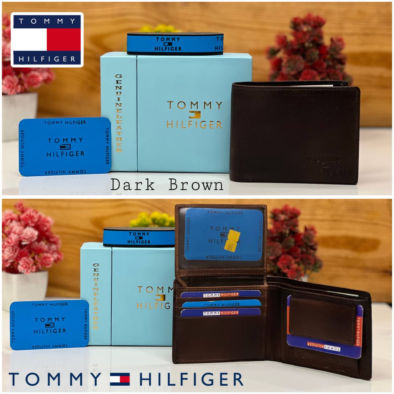 Atommy Hilfigera Genuine Leather Wallet Color Dark Brown