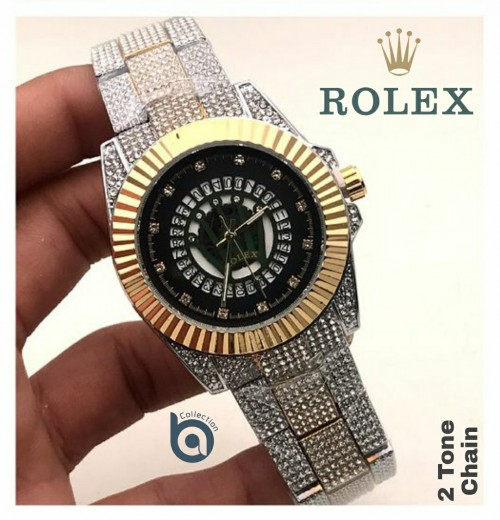 Arolexa Diamond T1822 Two Tone  Blue Dial Quartz Date