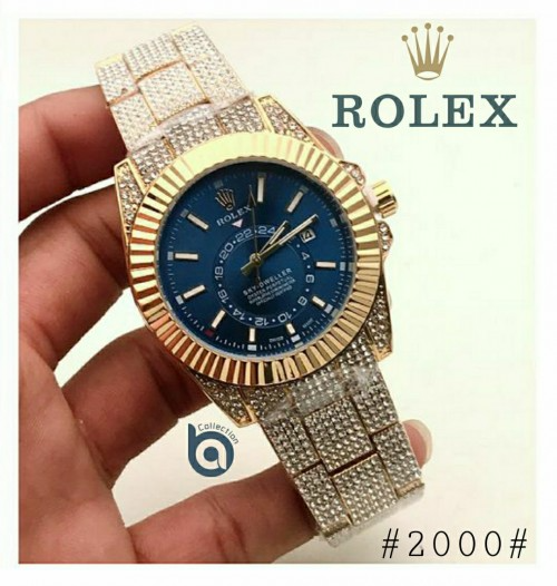 Arolexa Diamond Sky Dweller Gold Blue Dial Date Working