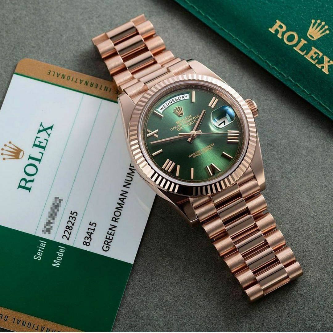 Arolexa Oyster Perpetual Rose Gold Day Date Automatic Premium Green Dial