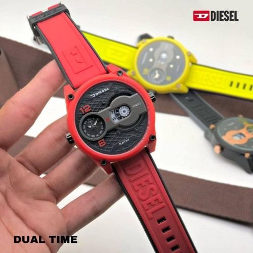 Adiesela 5Atm Silicone Rubber Belt 9008 Quartz Dual Time Red