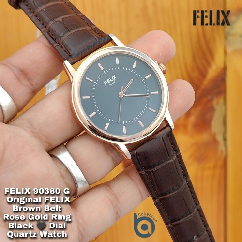 Afelixa 90380 G Brown Belt Black Dial Rose Gold Ring Quartz