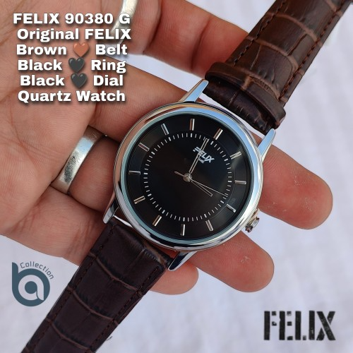 Afelixa 90380 G Brown Belt Black Dial Silver Ring Quartz