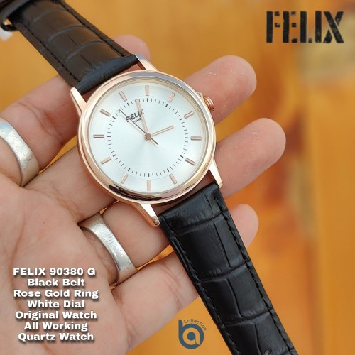 Afelixa 90380 G Black Belt White Dial Rose Gold Ring Quartz