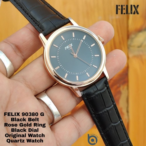 Afelixa 90380 G Black Belt Black Dial Rose Gold Ring Quartz