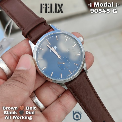 Afelixa 90545 G Brown  Belt Black Dial Silver Ring All Working  Quartz