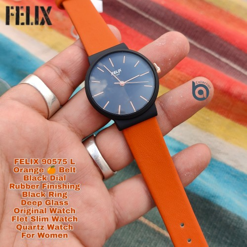 Afelixa 90575 L Orange Belt Black Dial Rubber Finishing Quartz