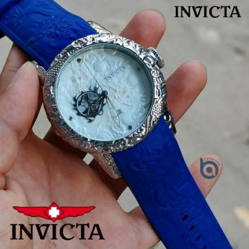 Ainvictaa Date Working Big Dial Belt Blue Silver