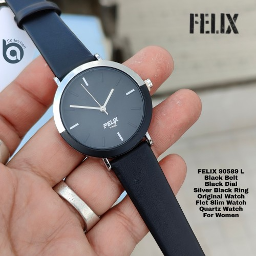 Afelixa 90589 L Black Belt Black Dial Silver Ring Quartz