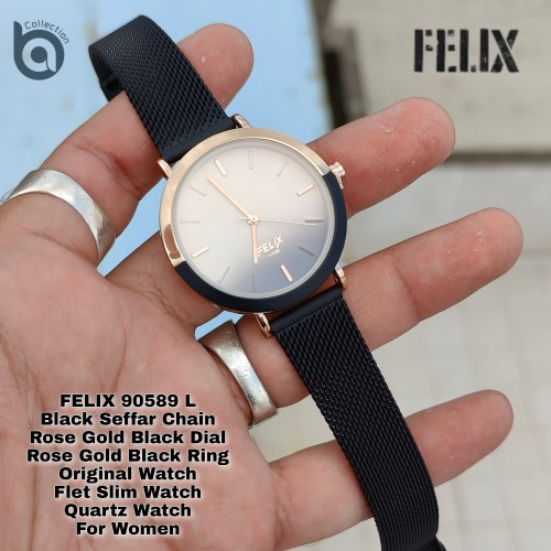 Afelixa 90589 L Black Seffar Chain Rose Gold Black Dial Quartz