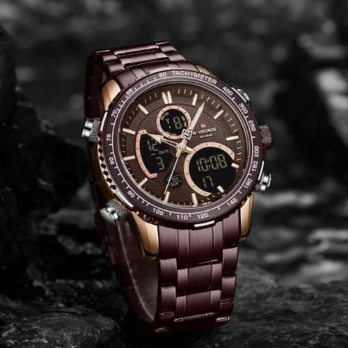 Anaviforcea Nf 9182 Chocolate Brown Digital And Quartz Premium