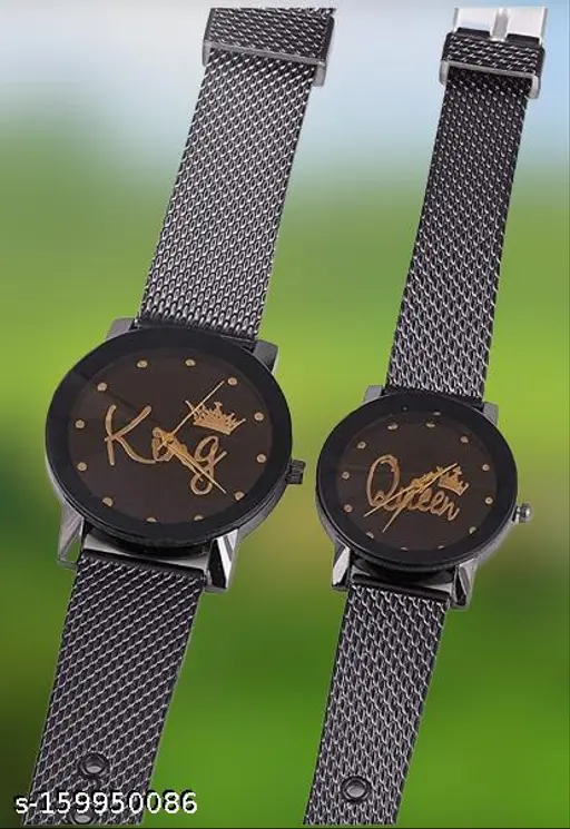 King-Queen Belt Couple Black Brown Glass Quartz